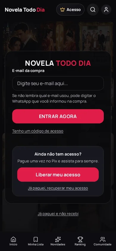 Tela de entrada da área de membros, com o campo Email de compra