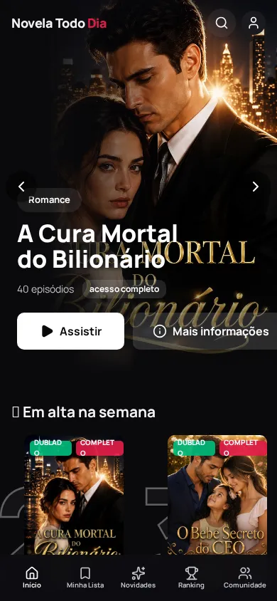 Catálogo da área de membros com as novelas completas